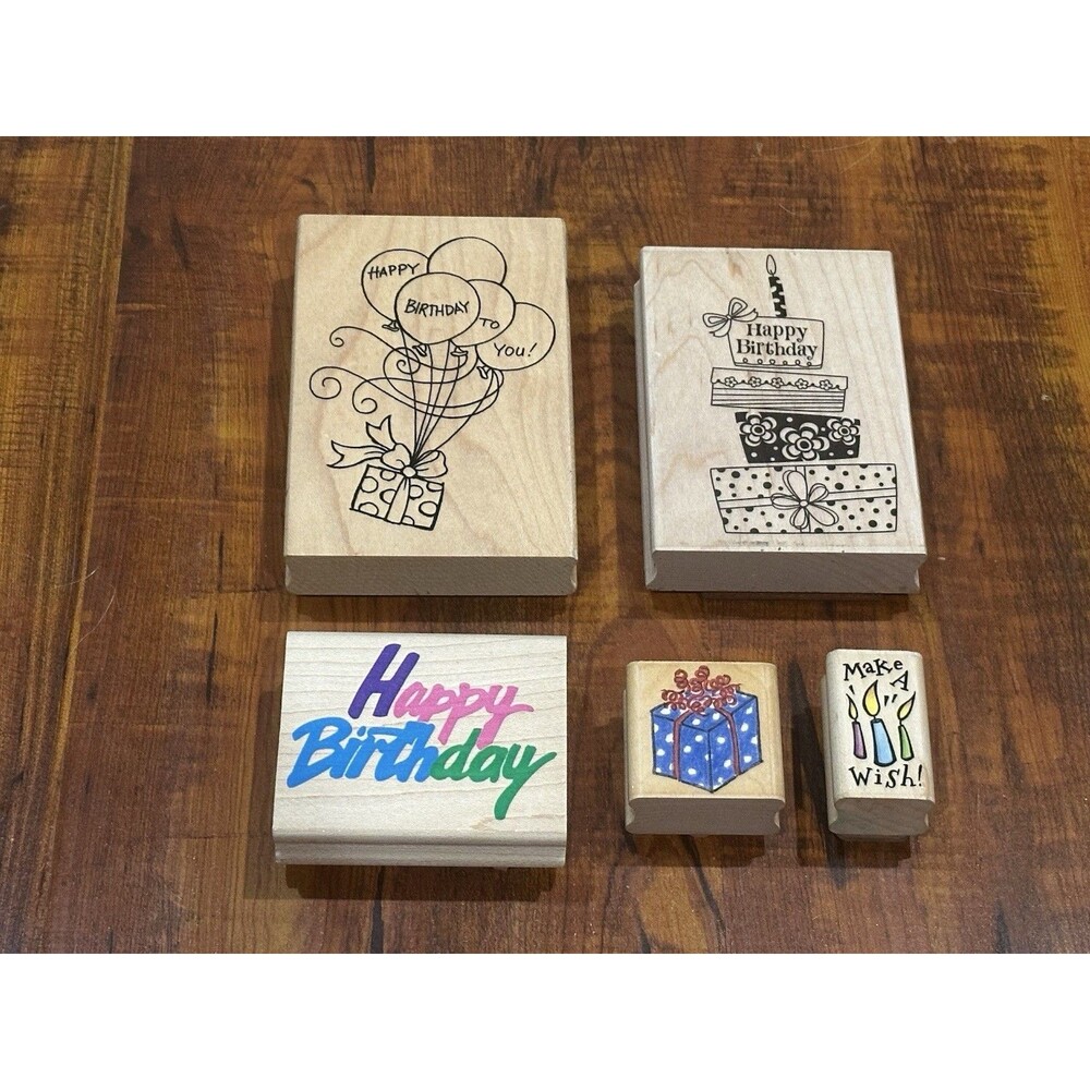 Lot of (5) Happy Birthday Gift Balloons Themed Stampede Hero Arts Rubber Stamps